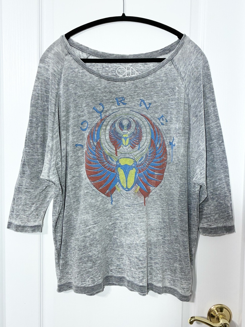 Chaser Journey Scarab Graphic Burnout 3/4 Sleeve Raglan Tee USA Made Gray Medium